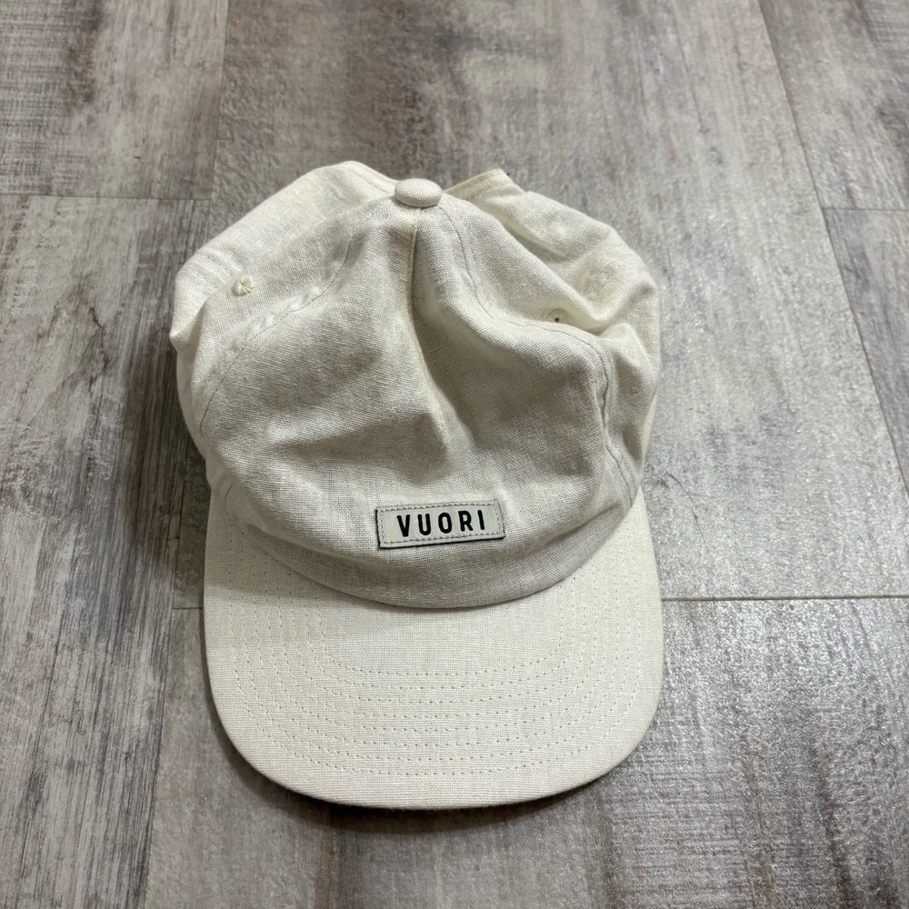 Vuori Signal Hemp Hat Natural Snap Back Closure Linen Ivory Logo Outdoors